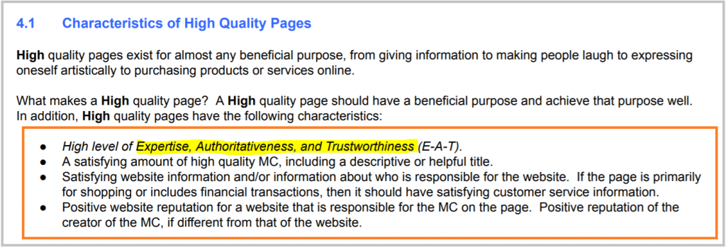 characteristics of high quality pages, according to the quality raters guideline