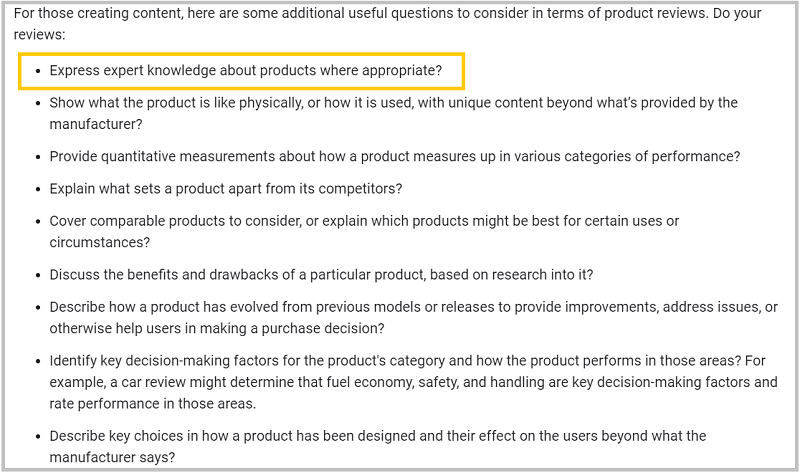 expert knowledge in product reviews update by google