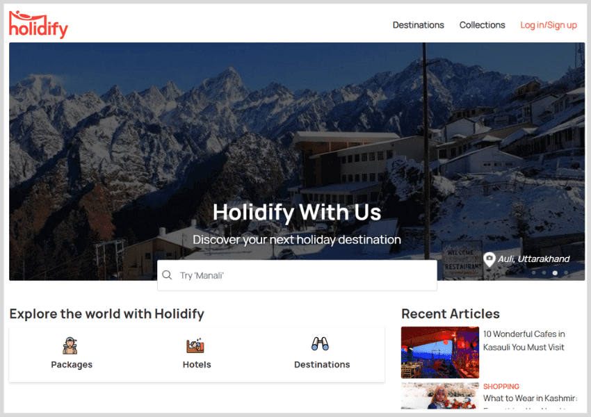 Holidify home page