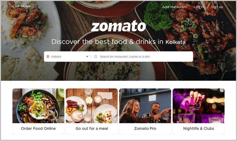 zomato homepage