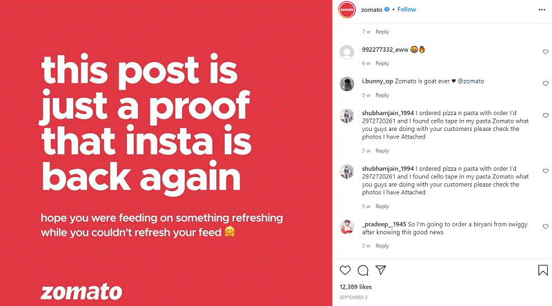 zomato's content strategy on social media